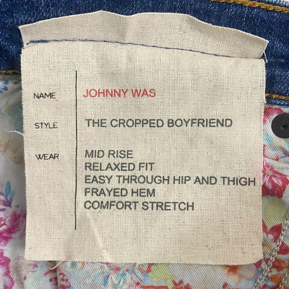 Johnny Was Cropped Denim Boyfriend Jean Size 29 Embroidered Mid-Rise Raw-Hem New - Picture 10 of 11